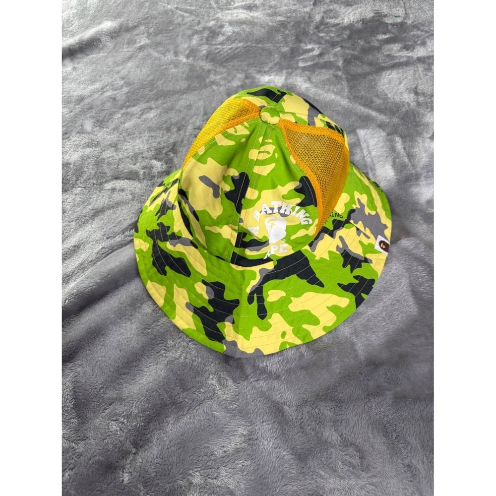 A Bathing Ape Camo Mesh Bucket Hat Bape 1st Head Mens OS Neon Green